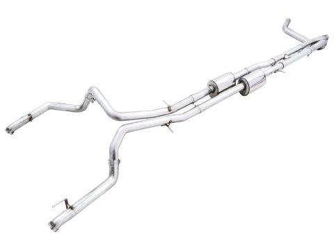 AWE Tuning 22-23 GMC Sierra 1500 AT4X 6.2L 0FG Catback Split Dual (Flat Bumper) - Bashguard(No Tips) thumbnail 2