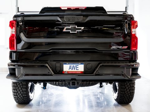 AWE Tuning 22-23 GMC Sierra 1500 AT4X 6.2L 0FG Catback Split Dual (Flat Bumper) - Bashguard(No Tips) thumbnail 9