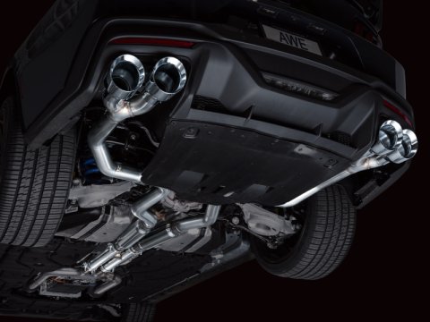 AWE 2024 Ford Mustang Dark Horse S650 RWD Track Edition Cat-Back Exhaust w/ Quad Chrome Silver Tips thumbnail 2