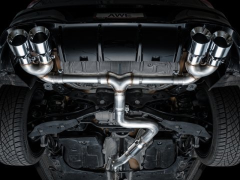 AWE Tuning MK8 Volkswagen Golf R 3in Track Edition Quad Exhaust - Chrome Silver Tips thumbnail 3