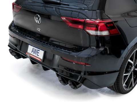 AWE Tuning MK8 Volkswagen Golf R 3in Track Edition Quad Exhaust - Diamond Black Tips thumbnail 3