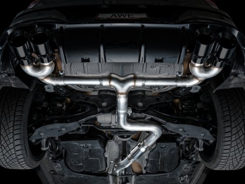 AWE Tuning MK8 Volkswagen Golf R 3in Track Edition Quad Exhaust - Diamond Black Tips thumbnail 7