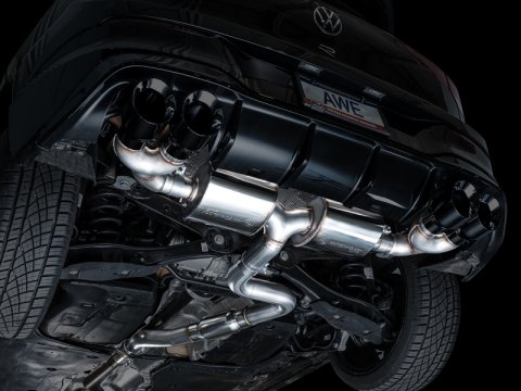 AWE Tuning MK8 Volkswagen Golf R 3in Touring Edition Quad Exhaust - Diamond Black Tips thumbnail 4