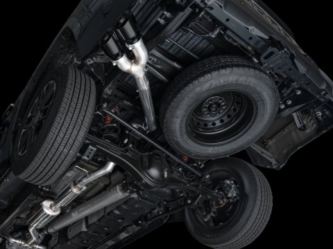 AWE Tuning 0FG Exhaust for 3rd Gen Toyota Tundra - Dual Diamond Black Tips thumbnail 2