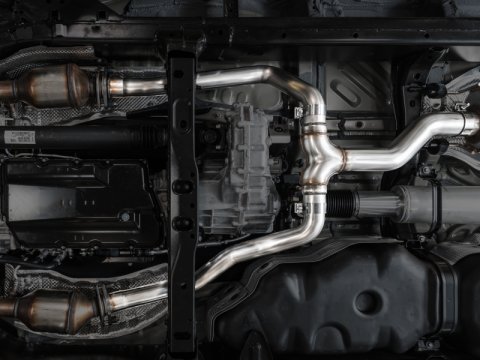AWE Tuning 0FG Exhaust for 3rd Gen Toyota Tundra - Dual Diamond Black Tips thumbnail 6