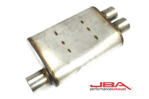JBA Universal Chambered Style 304SS Muffler 13x9.75x4 2.5in Inlet Diameter Offset/2.5 Dual Outlet thumbnail 3