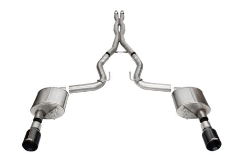 Corsa 24+ Ford MustangGT Xtreme Cat-Back Ex.Sys 3.0in Dual Rear Exit w/4.5in Blk PVD StraightCut Tip thumbnail 1