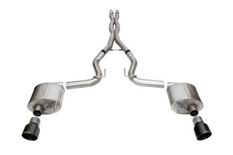 Corsa 24+ Ford MustangGT Sport Cat-Back Ex.Sys 3.0in Dual Rear Exit w/4.5in Blk PVD Pro Series Tips