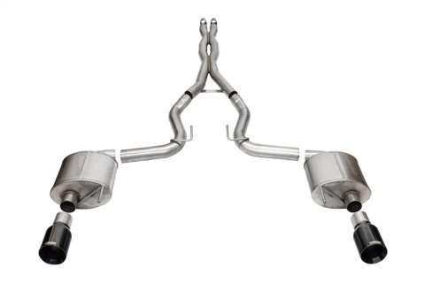 Corsa 24+ Frd Mustang GT- Sport Cat-Back Ex.Sys 3.0in Dual Rear Exit w/4.5in Blk PVD StraightCut Tip