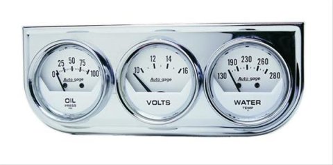 Autometer AutoGage 2in 0-100 PSI Oil Press/ 16 Volt / 130-280 Deg Water Temp - Chrome Bezel thumbnail 1