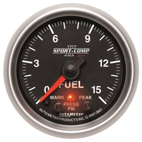 Autometer Sport-Comp II 2-1/16in 0-15 PSI Fuel Pressure Gauge thumbnail 2