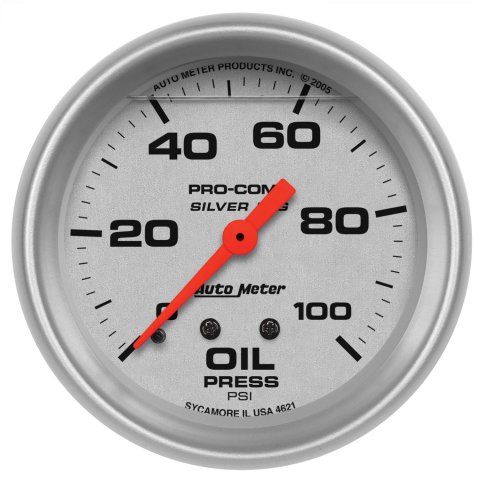 Autometer Ultra-Lite 2.625in Liquid Filled Mechanical 100 PSI Silver Oil Pressure Gauge thumbnail 1
