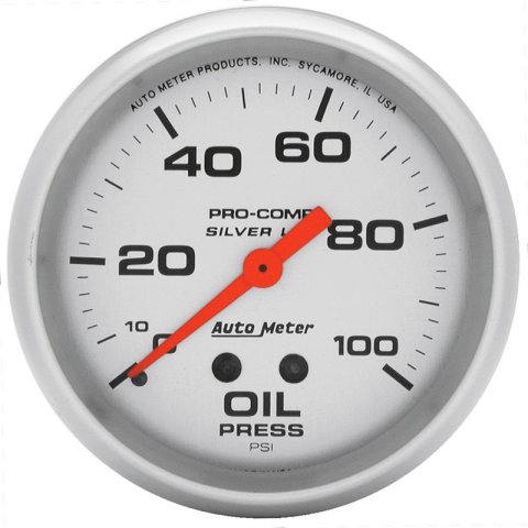 Autometer Ultra-Lite 2.625in Liquid Filled Mechanical 100 PSI Silver Oil Pressure Gauge thumbnail 2