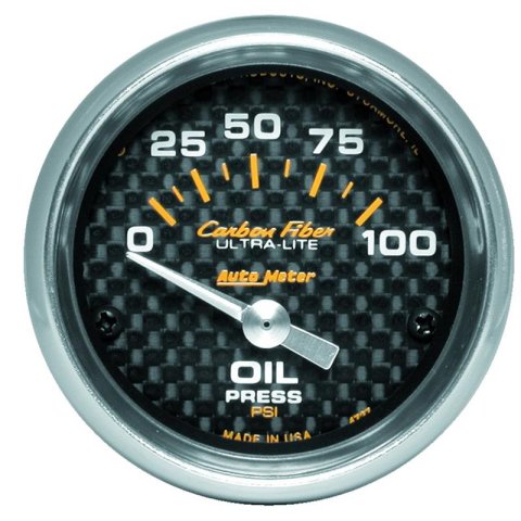 Autometer Carbon Fiber 52mm 100 PSI Electronic Oil Pressure Gauge thumbnail 2