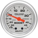 Autometer Ultra-Lite 52mm 30 IN HG/45 PSI Mechanical Boost/Vacuum Gauge thumbnail 2