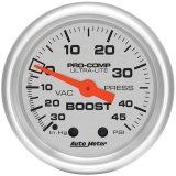 Autometer Ultra-Lite 52mm 30 IN HG/45 PSI Mechanical Boost/Vacuum Gauge thumbnail 3