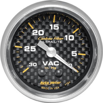 Autometer 2-1/16in Vacuum Gauge Carbon Fiber Mechanical 30Hg