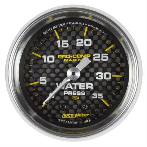 Autometer Marine Carbon Fiber 2-1/16in 35 PSI Mechanical Water Pressure Gauge thumbnail 1