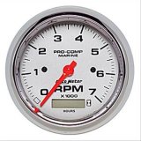 Autometer Marine Chrome Ultra-Lite 3-3/8in 7K RPM w/Hourmeter Tachometer Gauge thumbnail 1
