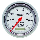 Autometer Marine Chrome Ultra-Lite 3-3/8in 7K RPM w/Hourmeter Tachometer Gauge thumbnail 2