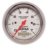 Autometer Marine Chrome Ultra-Lite 3-3/8in 7K RPM w/Hourmeter Tachometer Gauge thumbnail 4