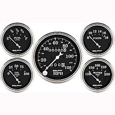 Auto Meter Gauge Kit 5 pc. 3 1/8in & 2 1/16in Mechanical Speedometer Old Tyme Black thumbnail 1