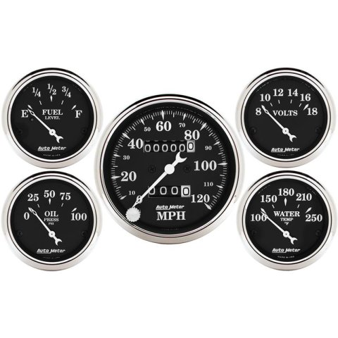 Auto Meter Gauge Kit 5 pc. 3 1/8in & 2 1/16in Mechanical Speedometer Old Tyme Black thumbnail 3