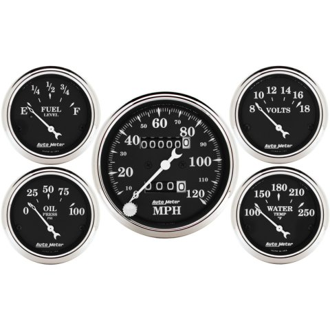 Auto Meter Gauge Kit 5 pc. 3 1/8in & 2 1/16in Mechanical Speedometer Old Tyme Black thumbnail 4