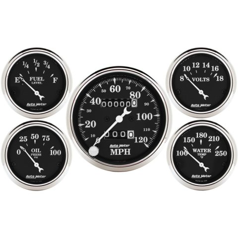 Auto Meter Gauge Kit 5 pc. 3 1/8in & 2 1/16in Mechanical Speedometer Old Tyme Black thumbnail 5