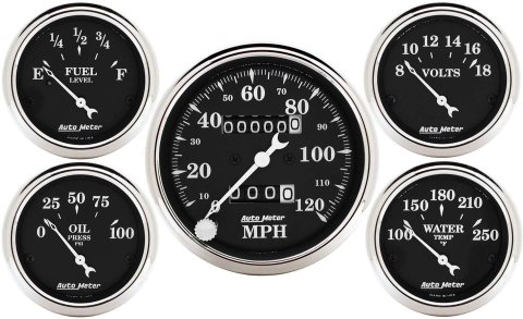 Auto Meter Gauge Kit 5 pc. 3 1/8in & 2 1/16in Mechanical Speedometer Old Tyme Black thumbnail 9