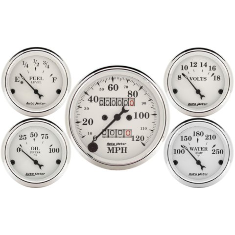Auto Meter Speedometer 3-1/8in and 2-1/16in Mechanical 5-Piece Old Tyme White Gauge Kit thumbnail 5