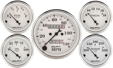 Auto Meter Speedometer 3-1/8in and 2-1/16in Mechanical 5-Piece Old Tyme White Gauge Kit thumbnail 8