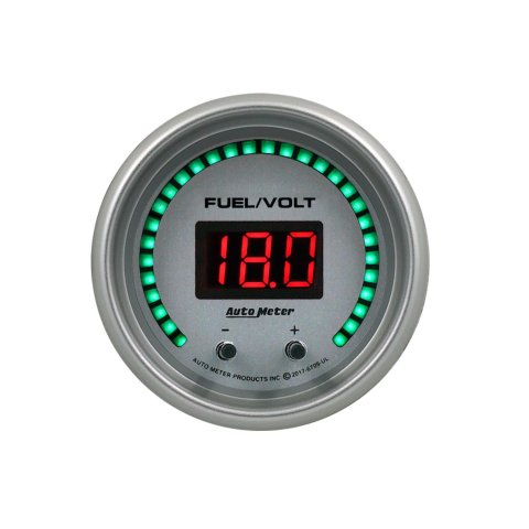 Autometer 52.4mm Silver Switchable 0-100 Fuel Level/8-18V Voltmeter Ultra-Lite Elite Digital Gauge