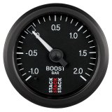 Autometer Stack 52mm -1 to +2 Bar T-Fitting 0.187in Barb (M) Mechanical Boost Pressure Gauge - Black thumbnail 2