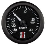 Autometer Stack 52mm -30INHG to +30 PSI (Incl T-Fitting) Pro Stepper Motor Boost Press Gauge - Black thumbnail 1
