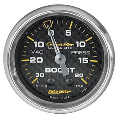 Autometer Carbon Fiber 52mm 20 PSI Mechanical Boost Gauge thumbnail 1