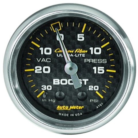 Autometer Carbon Fiber 52mm 20 PSI Mechanical Boost Gauge thumbnail 2
