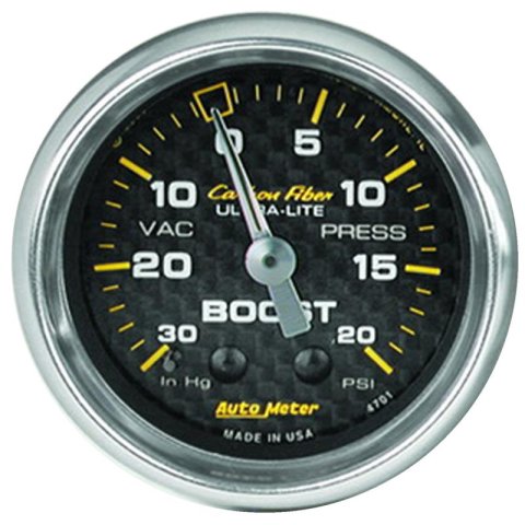 Autometer Carbon Fiber 52mm 20 PSI Mechanical Boost Gauge thumbnail 3