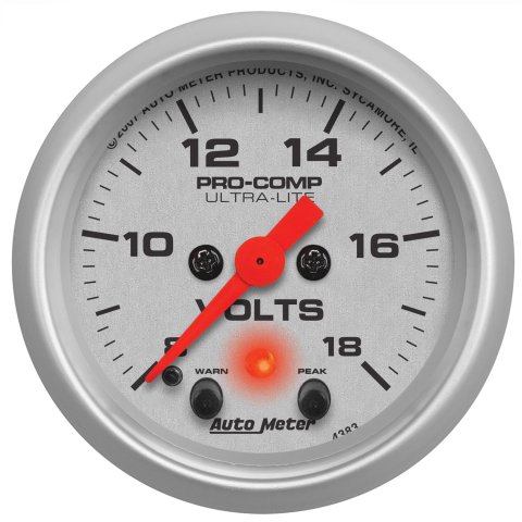 Autometer Ultra-Lite 52mm Voltmeter 18V Digital Stepper Motor w/ Peak and Warning