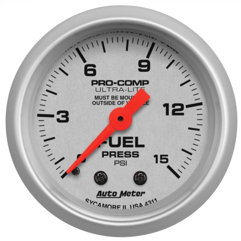 Autometer Ultra-Lite 52mm 0-15 PSI Mechanical Fuel Pressure Gauge thumbnail 4