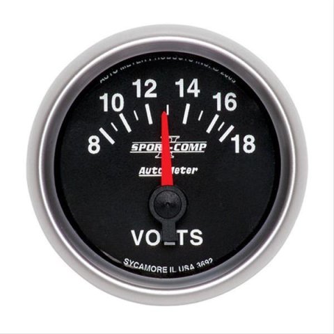 Autometer Sport-Comp II 52mm 8-18 Volt Short Sweep Electronic Voltmeter