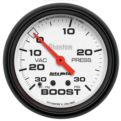 Autometer Phantom 66.7mm 30 in Hg-Vac/30PSI Mechanical Vacuum/Boost Gauge thumbnail 1
