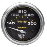 Autometer Carbon Fiber Oil Temp 66.7mm 2 5/8in Short Sweep Electronic 300 Deg F Temperature Gauge thumbnail 1