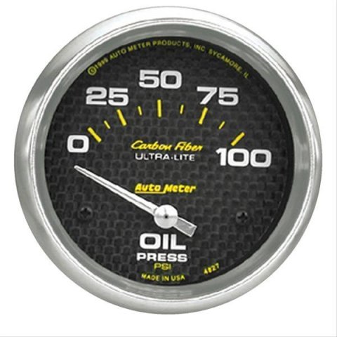 Autometer Carbon Fiber 66.7mm Short Sweep Electronic 0-100 PSI Oil Pressure Gauge thumbnail 1