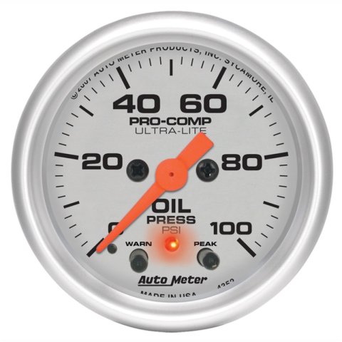 Autometer Ultra-Lite 52mm 0-100 PSI F/S Electronic Oil Pressure w/ Peak Memory & Warning Gauge thumbnail 2
