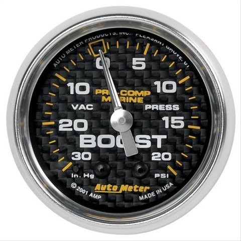 Autometer Marine Carbon Fiber 2-1/16in 30INHG/20PSI Mechanical Vacuum/Boost Gauge
