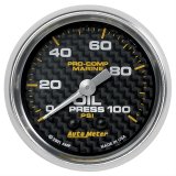 Autometer Marine Carbon Fiber Ultra-Lite 2-1/16in 100PSI Mechanical Oil Pressure Gauge thumbnail 1