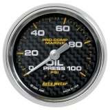 Autometer Marine Carbon Fiber Ultra-Lite 2-1/16in 100PSI Mechanical Oil Pressure Gauge thumbnail 6