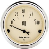 Autometer 2-1/16 inch Electric Oil Pressure 100PSI Antique Beige Gauge thumbnail 1