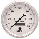 Autometer 5 inch 120mph Electric Programable w/ LCD ODO Old Tyme Speedometer - White thumbnail 1
